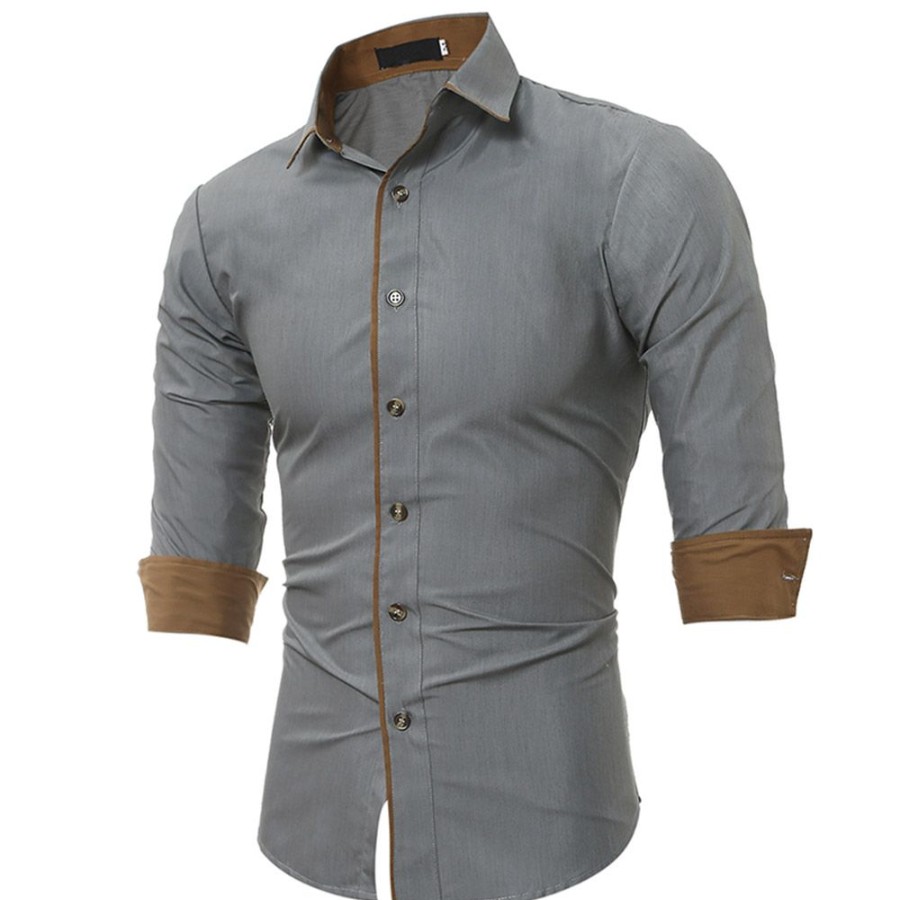 Men ericdress | Ericdress Lapel Patchwork Single-Breasted Men'S Slim Shirt