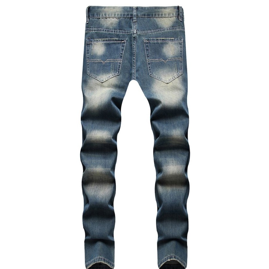 Men ericdress | Ericdress Print Straight Hip Hop Zipper Jeans Blue