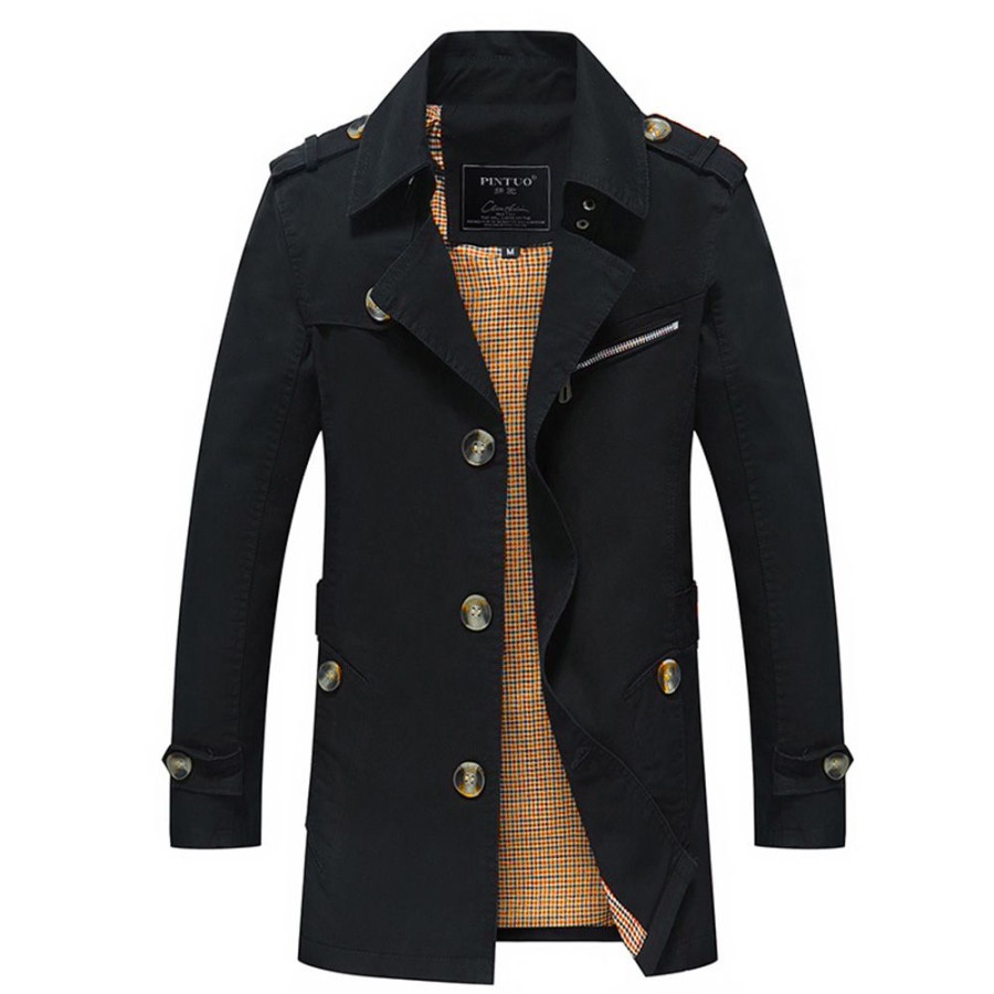 Men ericdress | Ericdress Plain Button Slim Mid-Length Mens Casual Trench Coat