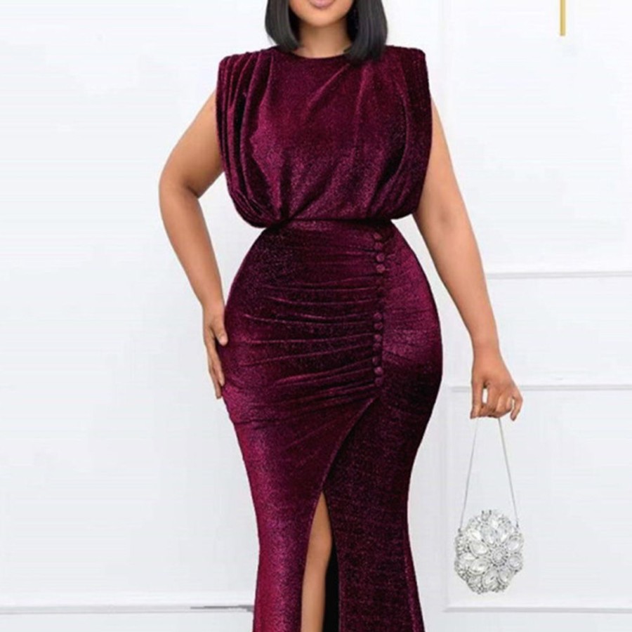 Women ericdress | Ericdress Sleeveless Floor-Length Round Neck High Waist Fall Dress Purple