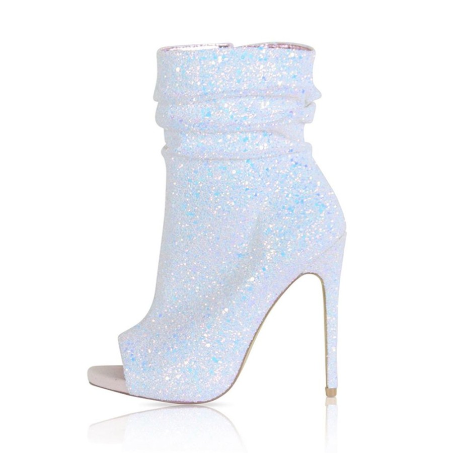 Boots ericdress | Ericdress Rhinestone Peep Toe Stiletto Heel Women'S Boots White