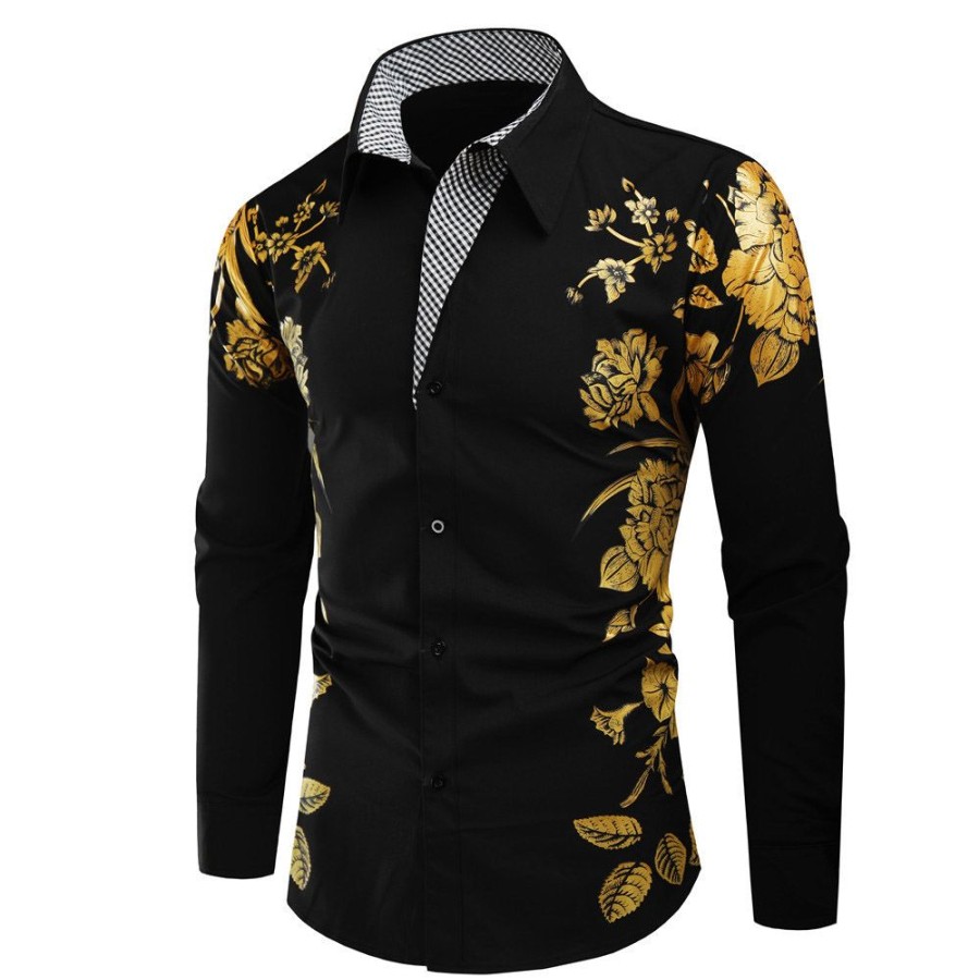 Men ericdress | Ericdress African Dashiki Color Block Lapel Button Slim Single-Breasted Shirt