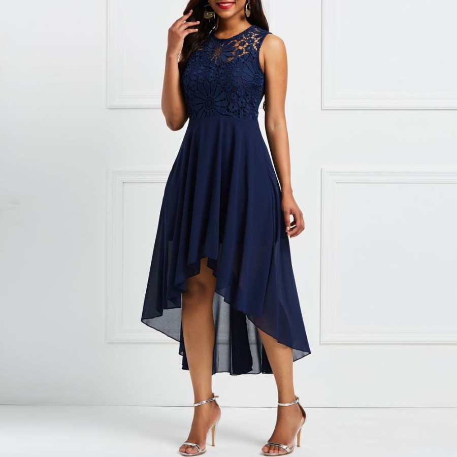 Women ericdress | Sleeveless Back Lace Day Dress Dark Blue