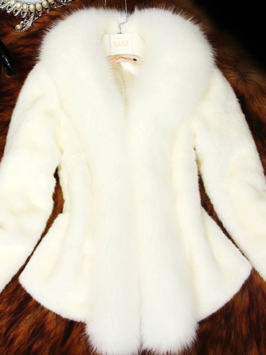 Women ericdress | Ericdress Plain Thick Patchwork Faux Fur Coat