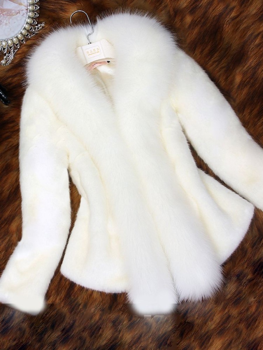 Women ericdress | Ericdress Plain Thick Patchwork Faux Fur Coat