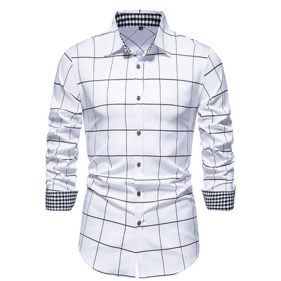 Men ericdress | Ericdress Print Plaid Casual Single-Breasted Slim Shirt