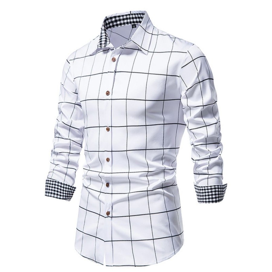 Men ericdress | Ericdress Print Plaid Casual Single-Breasted Slim Shirt