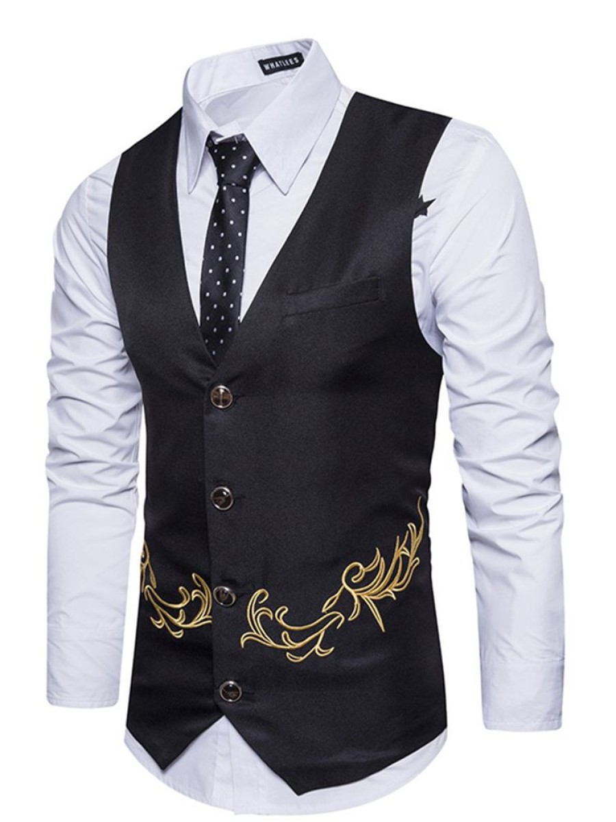 Men ericdress | Ericdress Vogue Plain Embroidery Cotton V-Neck Slim Men'S Vest