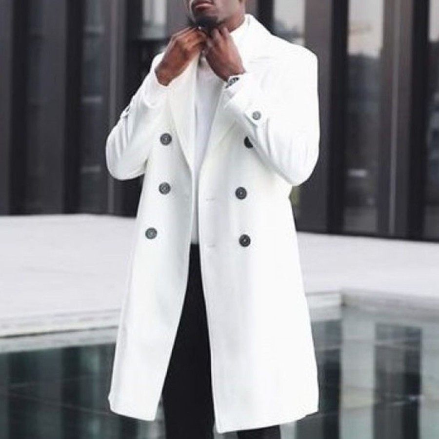 Men ericdress | Ericdress Mid-Length Lapel Winter Double-Breasted Coat White