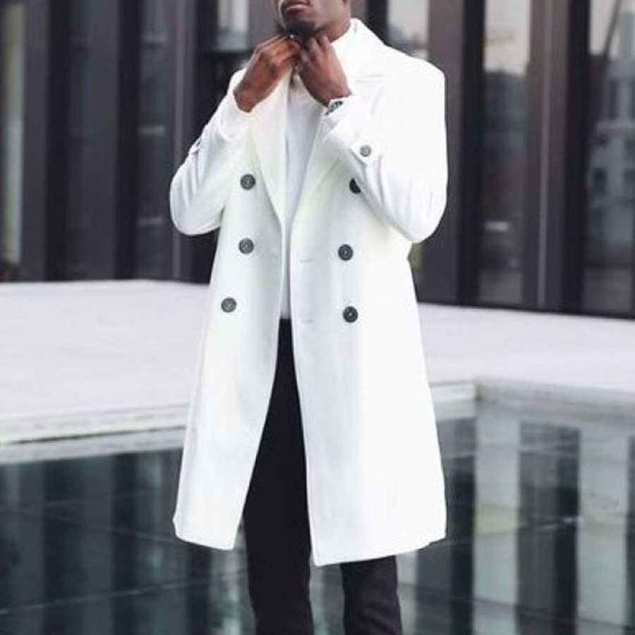 Men ericdress | Ericdress Mid-Length Lapel Winter Double-Breasted Coat White