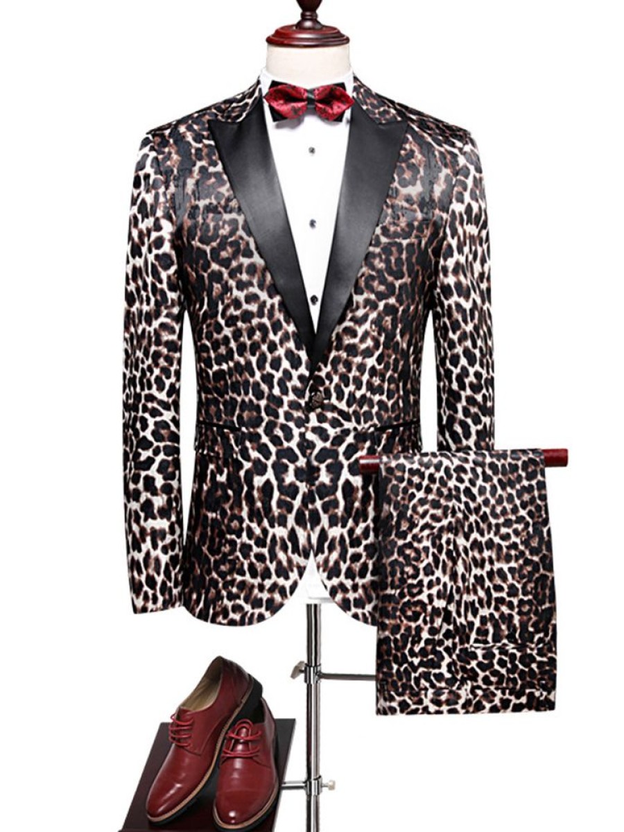 Men ericdress | Ericdress Print Patchwork Slim Fit Men'S Blazer Suits Leopard