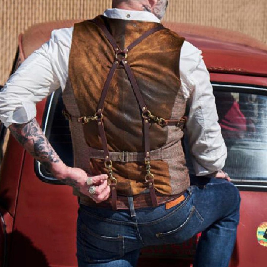 Men ericdress | Ericdress Lapel Pocket Plaid Fall Double-Breasted Waistcoat