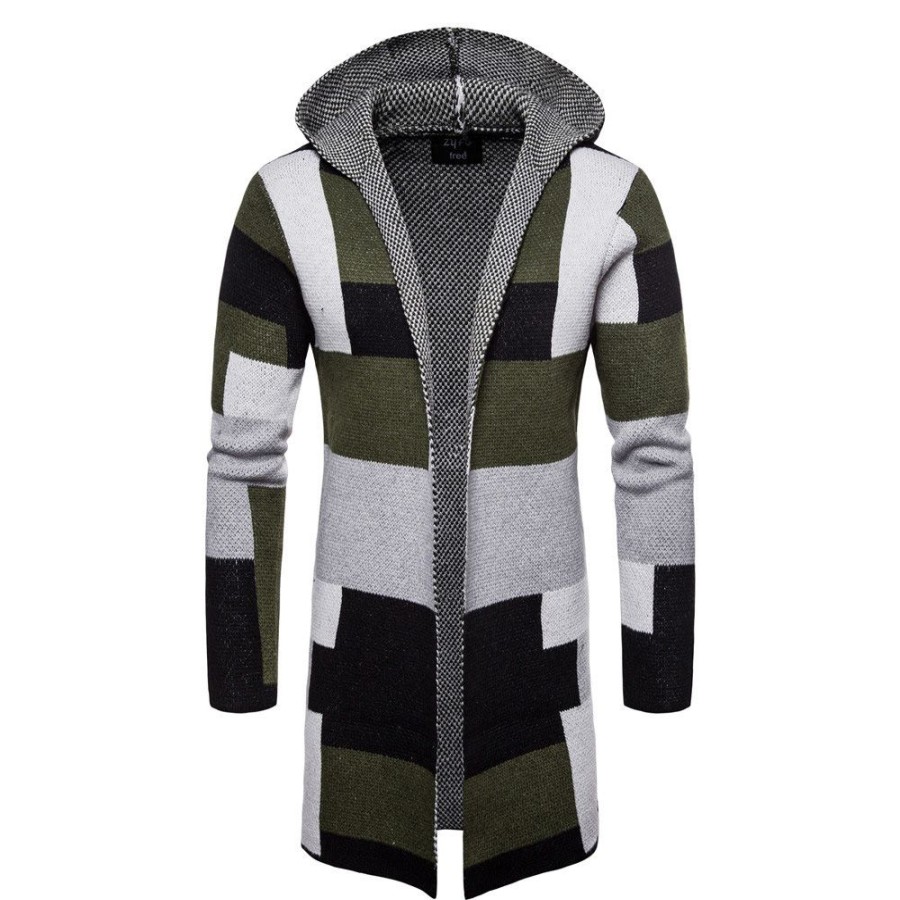 Men ericdress | Ericdress Patchwork Mid-Length Hooded Mens Winter Cardigan Sweaters