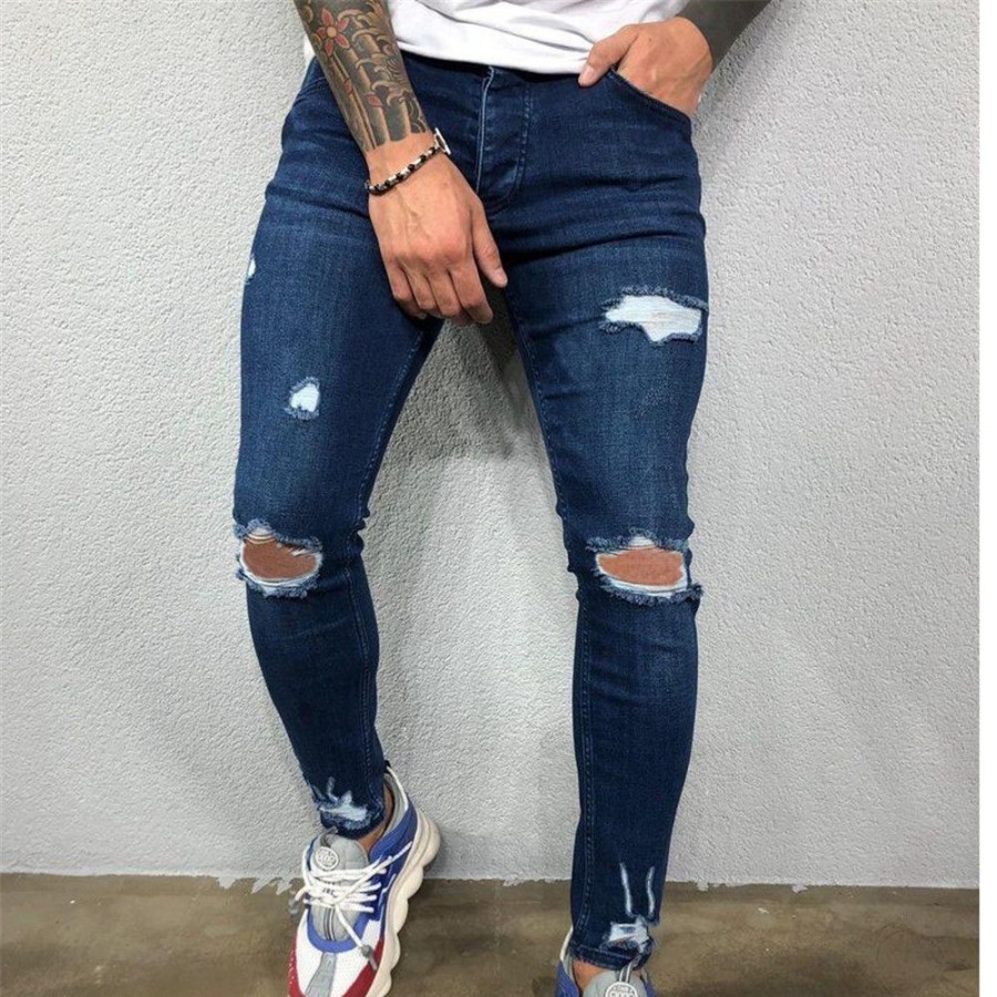 Men ericdress | Thin Hole Pencil Pants Plain Zipper Men'S Jeans