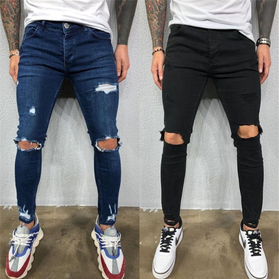 Men ericdress | Thin Hole Pencil Pants Plain Zipper Men'S Jeans