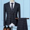 Men ericdress | Ericdress Plaid Color Block Mens 3 Piece Suit