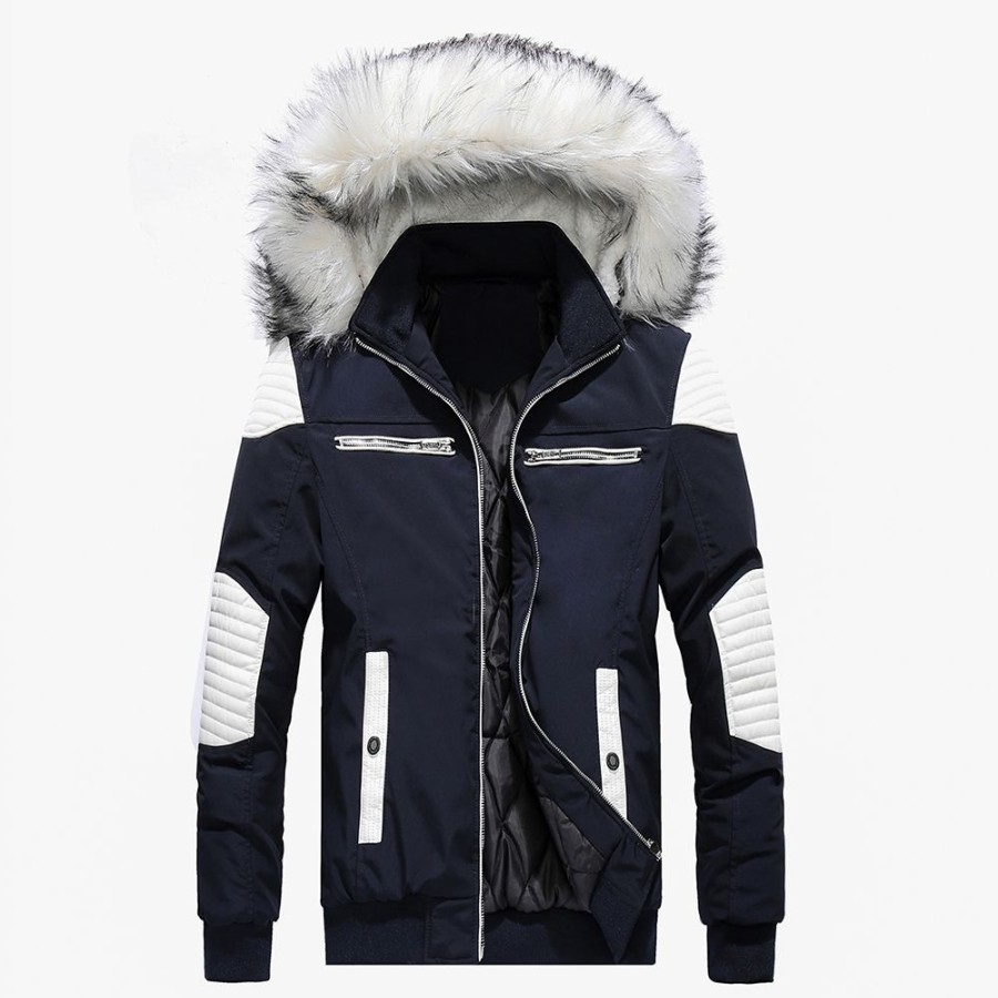 Men ericdress | Ericdress Slim Patchwork Color Block Zipper Mens Down Jacket