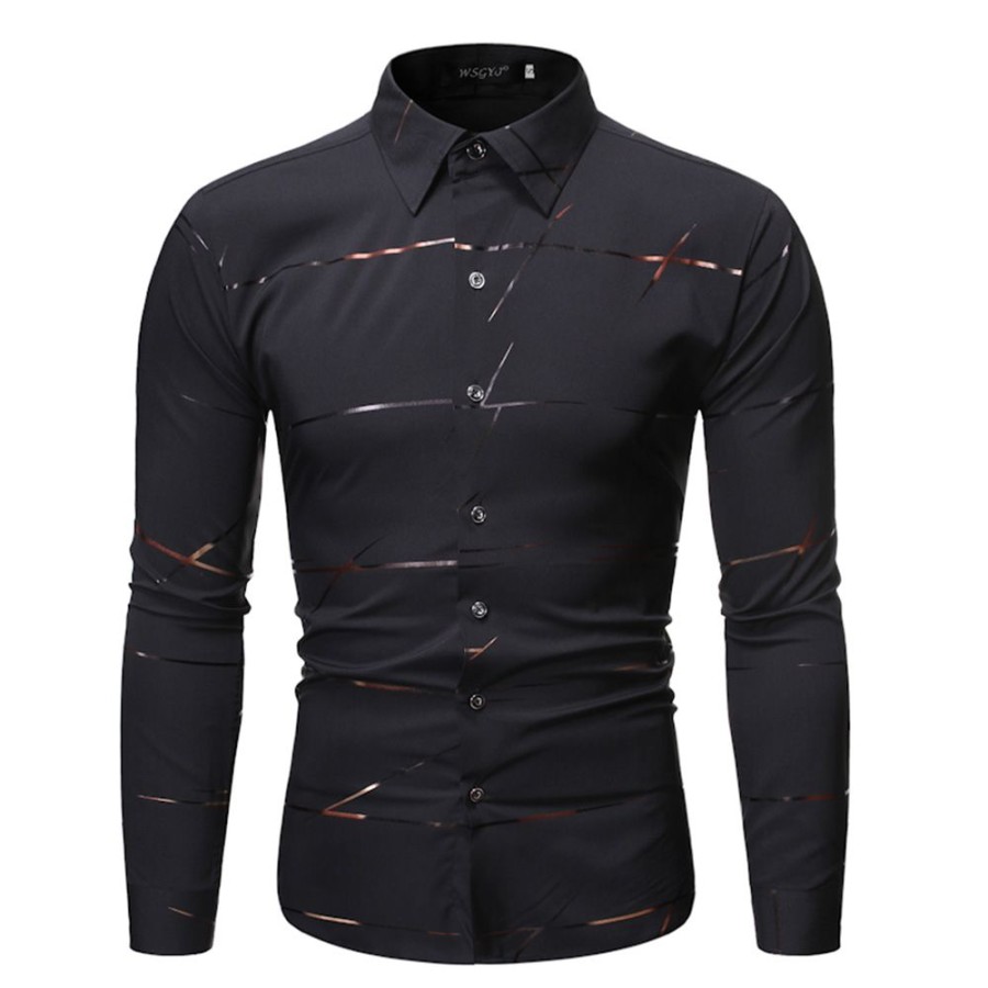 Men ericdress | Ericdress Lapel Print Casual Slim Single-Breasted Zipper Shirt