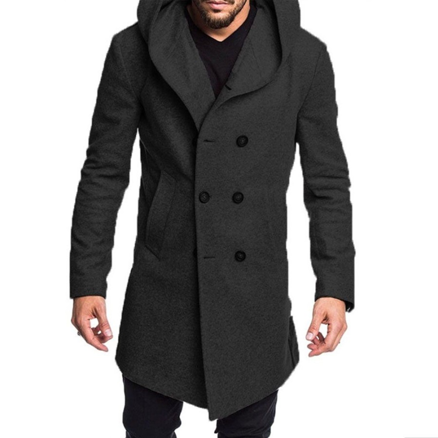 Men ericdress | Ericdress Button Plain Hooded Double-Breasted European Men'S Coat