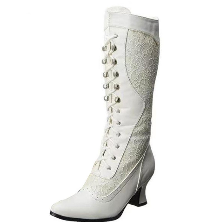 Boots ericdress | Ericdress Pointed Toe Lace-Up Front Patchwork Professional Boots