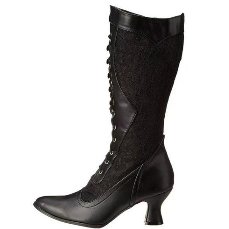 Boots ericdress | Ericdress Pointed Toe Lace-Up Front Patchwork Professional Boots