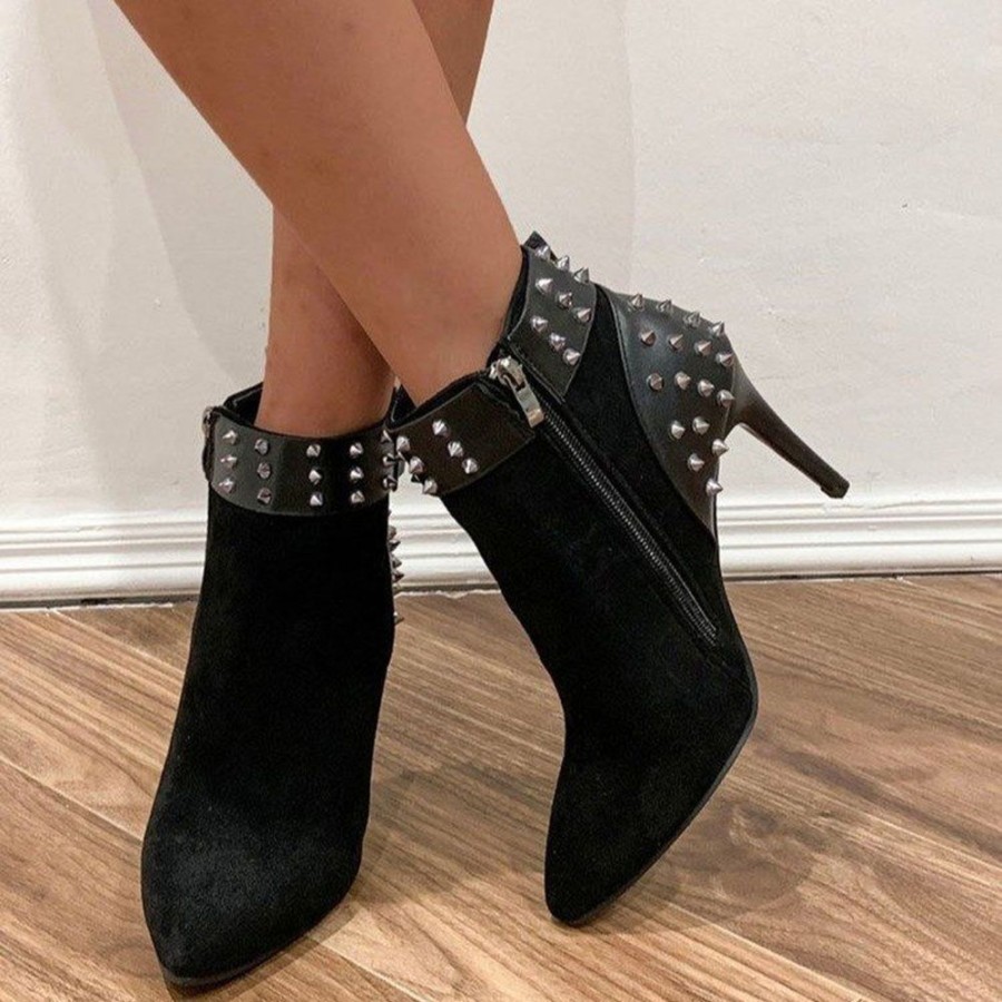 Boots ericdress | Ericdress Pointed Toe Plain Stiletto Heel Western Boots Black