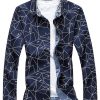 Men ericdress | Ericdress Lapel Geometric Pattern Print Mens Slim Shirts