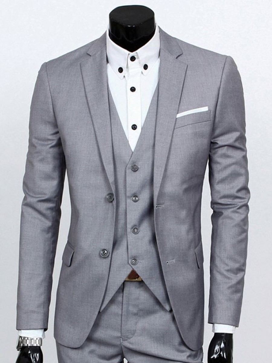 Men ericdress | Ericdress Solid Color Slim Three-Piece Of Men'S Casual Suit