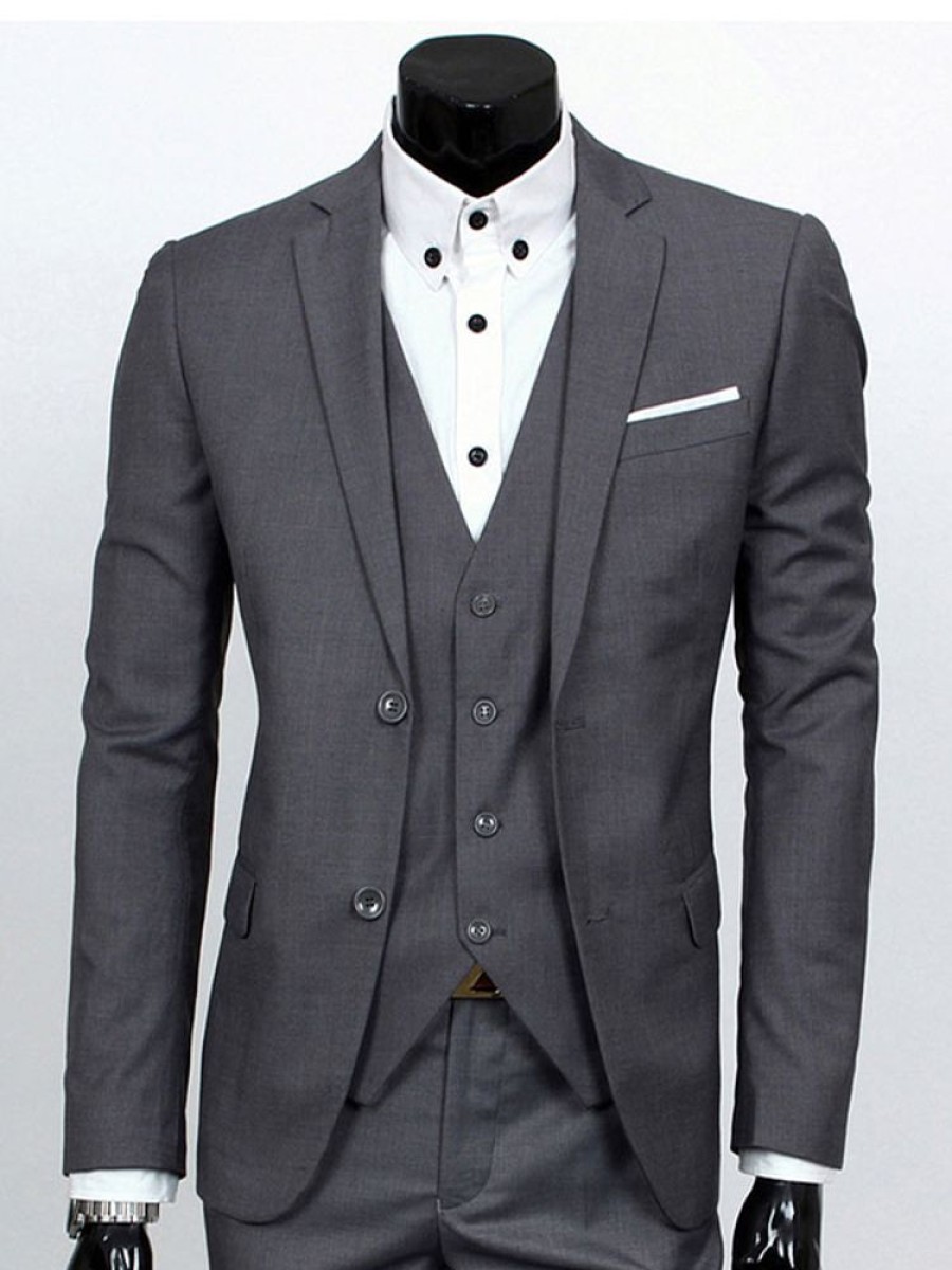 Men ericdress | Ericdress Solid Color Slim Three-Piece Of Men'S Casual Suit