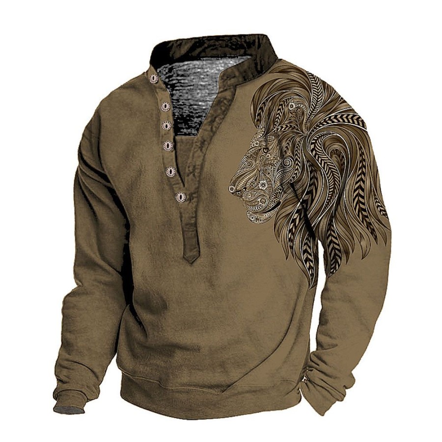 Men ericdress | Ericdress Print European Stand Collar Pullover Long Sleeve T-Shirt