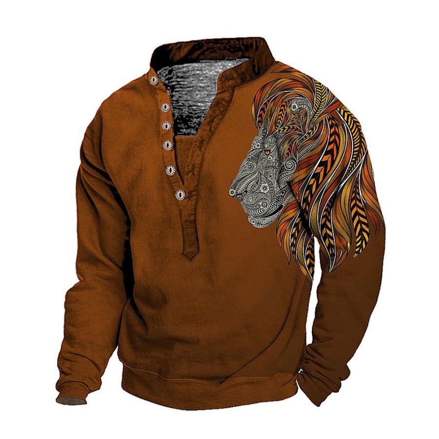 Men ericdress | Ericdress Print European Stand Collar Pullover Long Sleeve T-Shirt