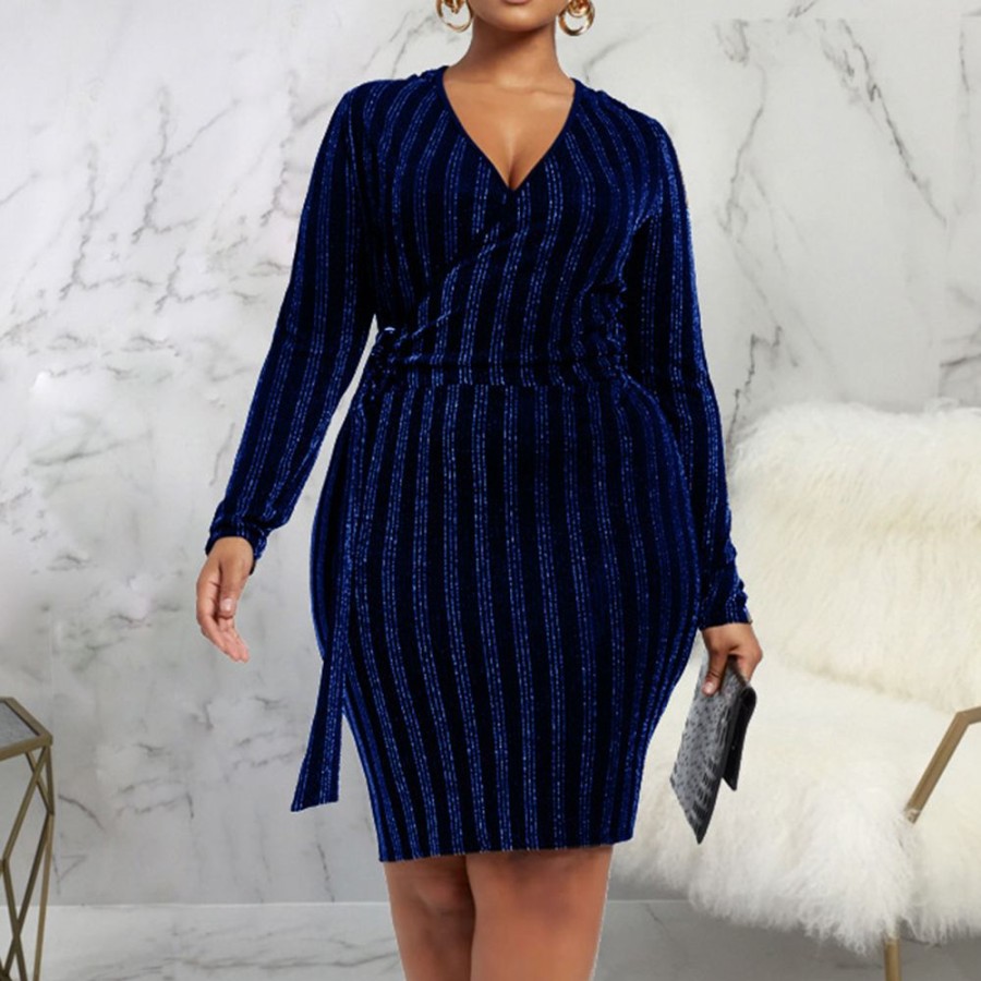 Women ericdress | Ericdress Long Sleeve Lace-Up Knee-Length Pullover Regular Bodycon Dress