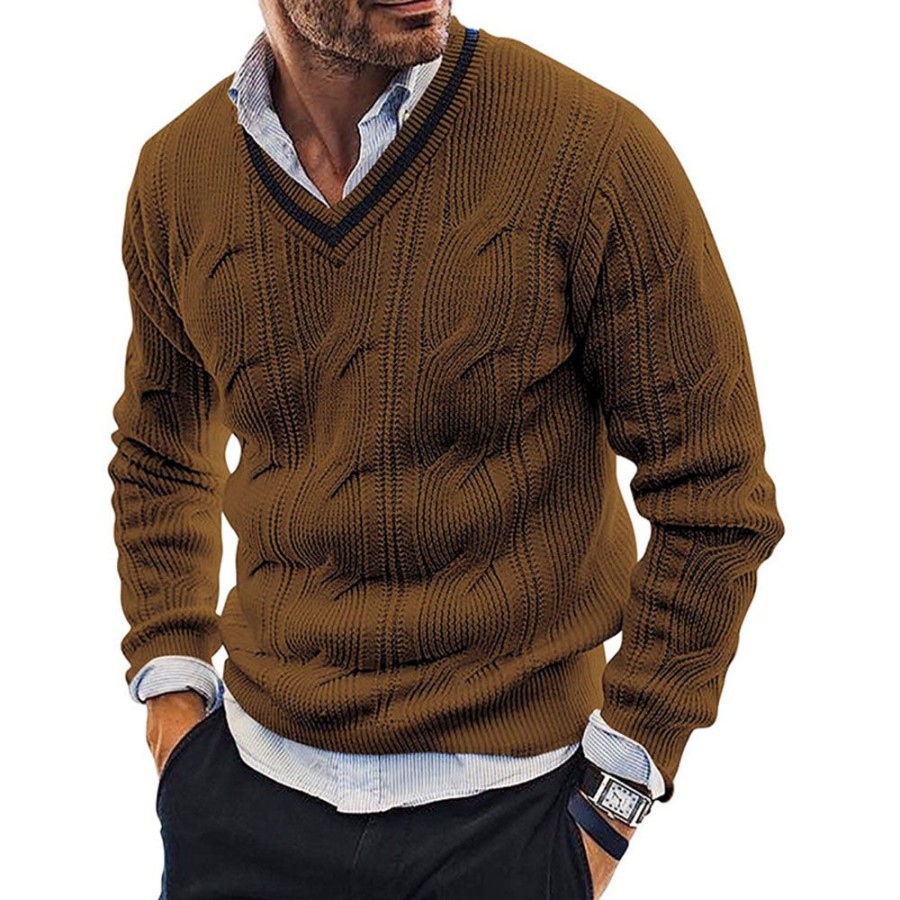 Men ericdress | Ericdress V-Neck Plain Standard Fall Casual Pullover Sweater