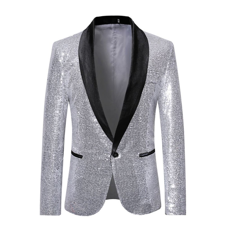 Men ericdress | Ericdress Patchwork Sequins One Button Mens Party Ball Blazer