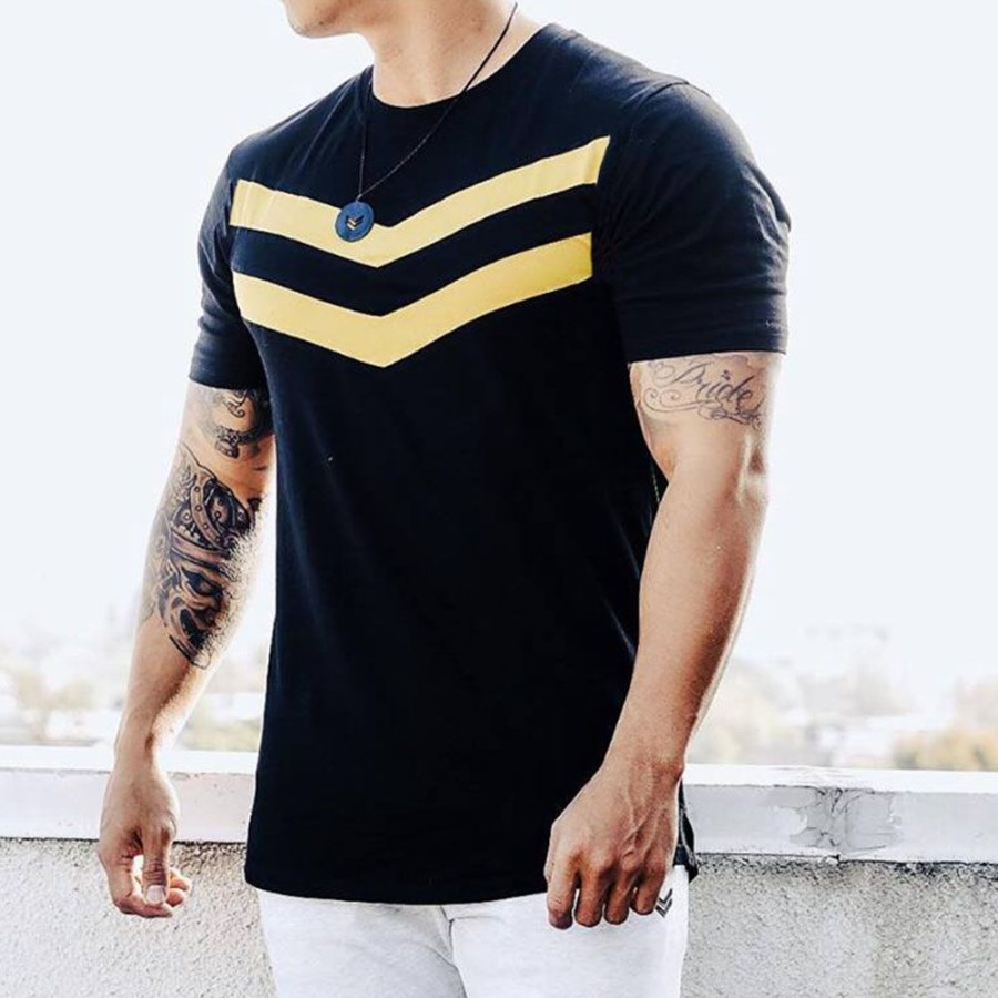 Men ericdress | Ericdress Round Neck Color Block Casual Mens Loose T-Shirt