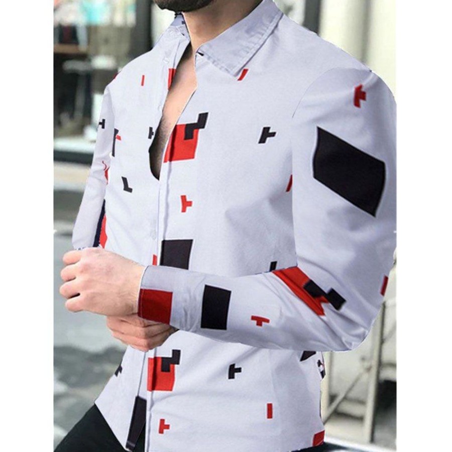 Men ericdress | Ericdress Print Lapel Fall Single-Breasted Casual Shirt