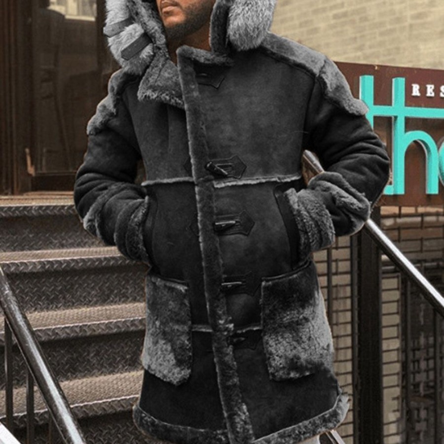 Men ericdress | Ericdress Mid-Length Color Block Patchwork Horn Button Men'S Down Jacket