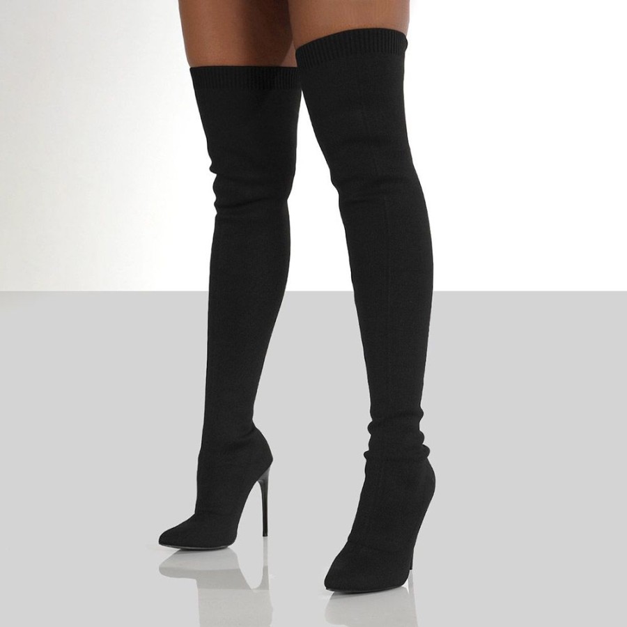 Boots ericdress | Ericdress Pointed Toe Slip-On Stiletto Heel Western Knee High Boots