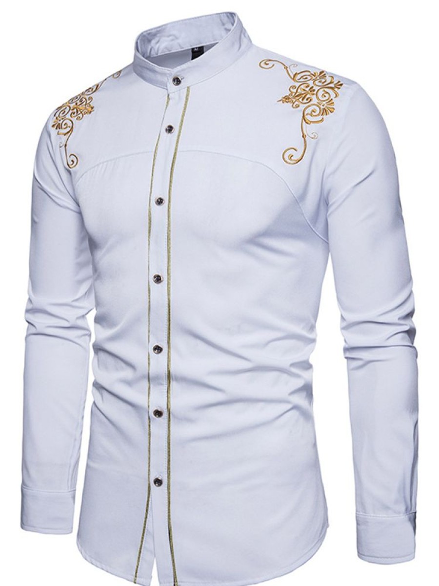 Men ericdress | Ericdress Golden Embroidery Plain Men'S Single Breasted Shirt