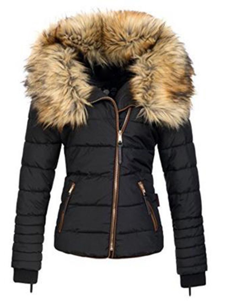 Women ericdress | Ericdress Slim Faux Fur Zipper Women'S Jacket Black