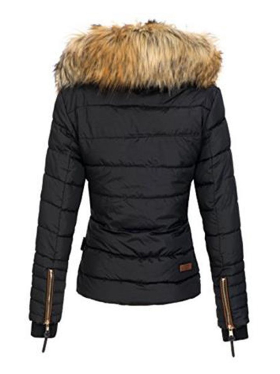 Women ericdress | Ericdress Slim Faux Fur Zipper Women'S Jacket Black