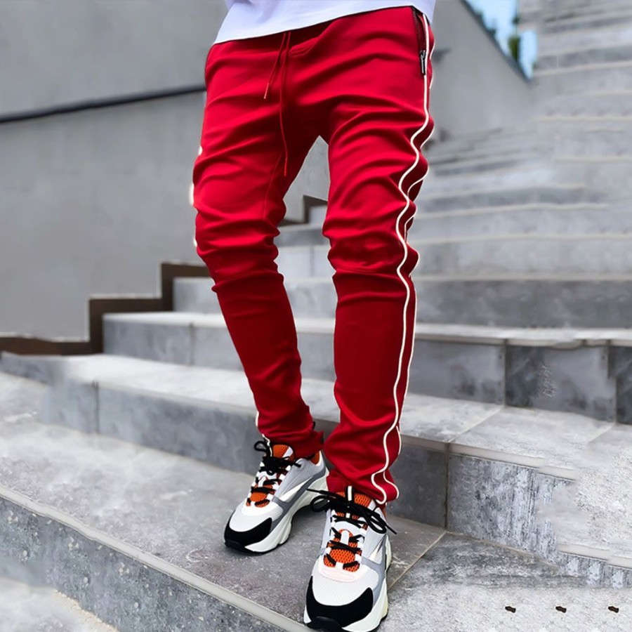 Men ericdress | Ericdress Patchwork Pencil Pants Color Block Lace-Up Mid Waist Men'S Casual Pants