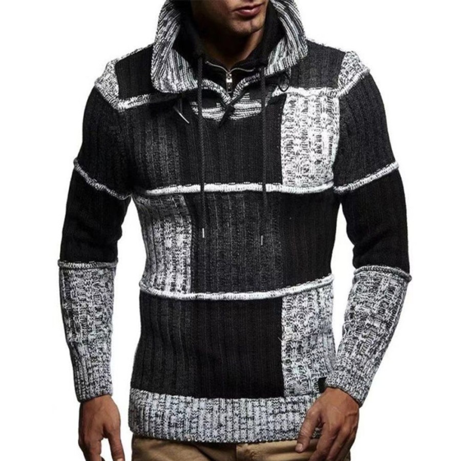 Men ericdress | Ericdress Standard Color Block Patchwork Fall European Sweater Black