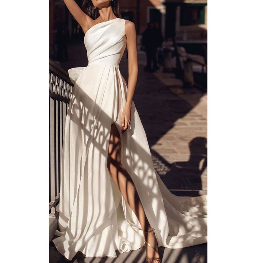 Women ericdress | Ericdress Floor-Length Split Sleeveless Plain Maxi Dress White